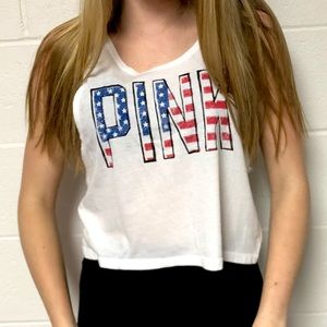 PINK tank top. XS. White, Blue, and Red